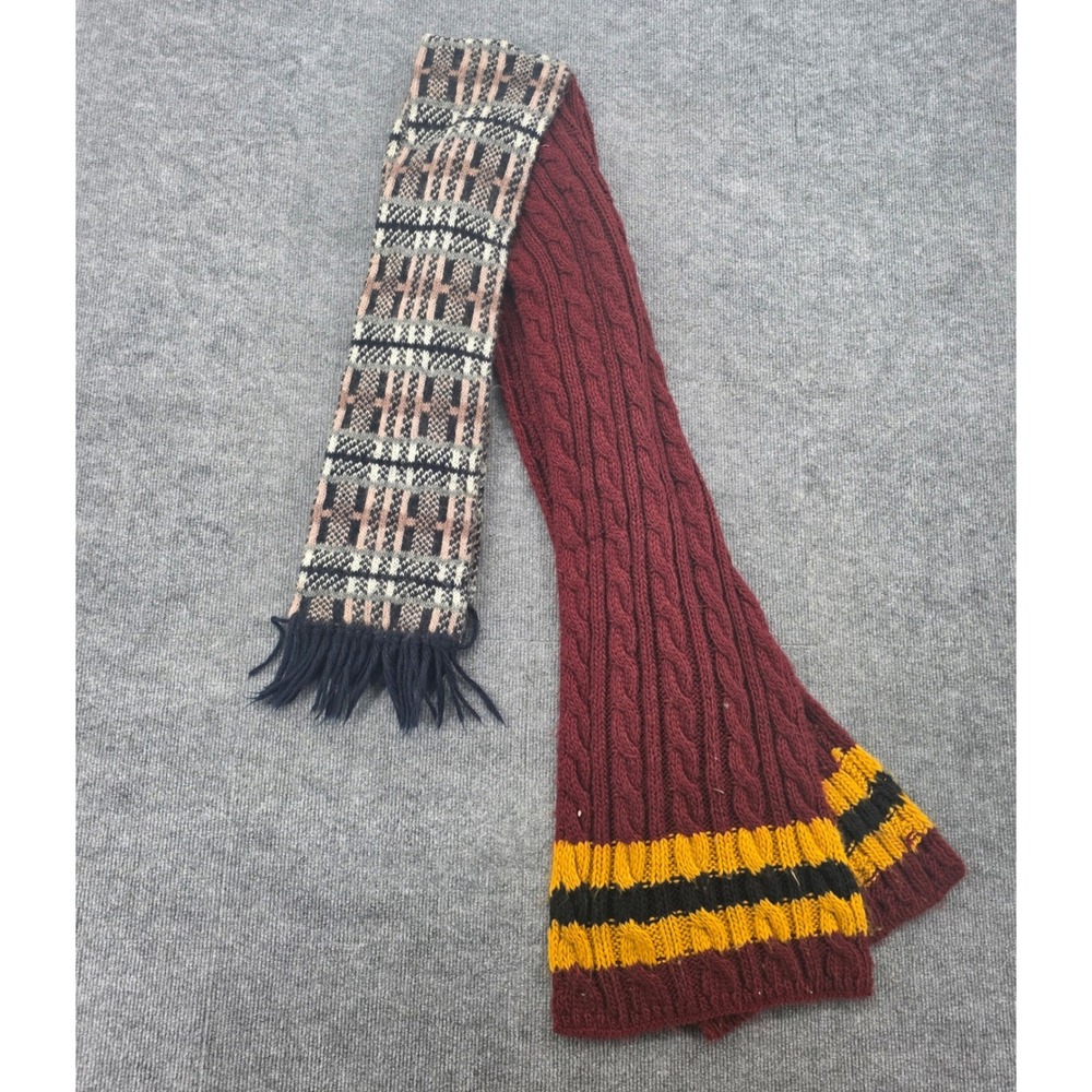 Vintage Aris Plaid Scarf and Burgundy Cable Knit Striped Scarf Set 2pc USA